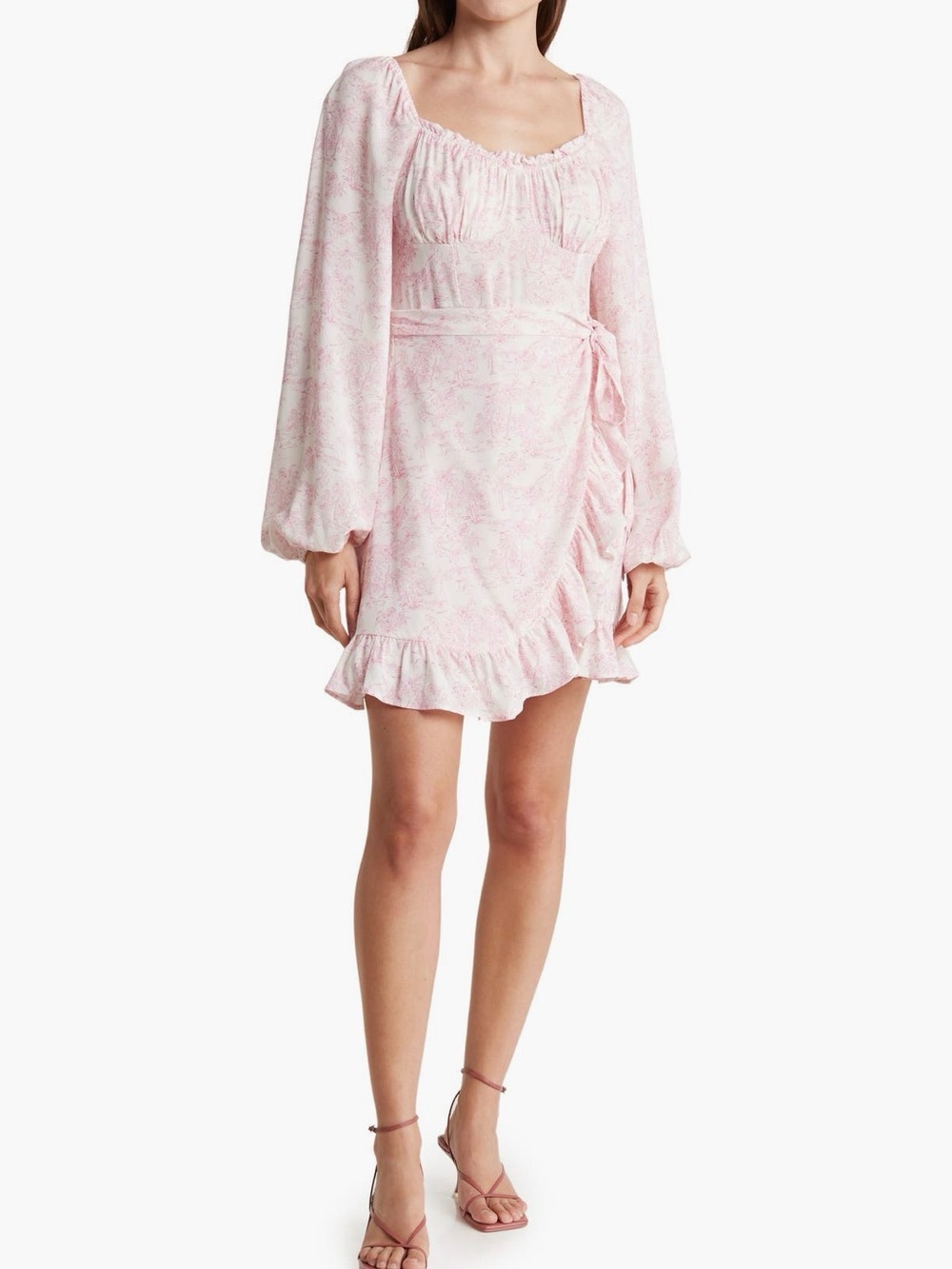 BCBGeneration Pink and Cream Toile Wrap Dress